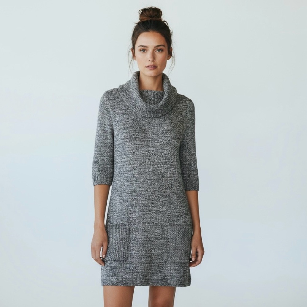 London Times Cowl Neck Sweater Dress Size Large Gray